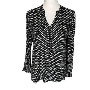 Cynthia Rowley Womens Black White Polka Dot Rayon Split Neck Button Blouse M